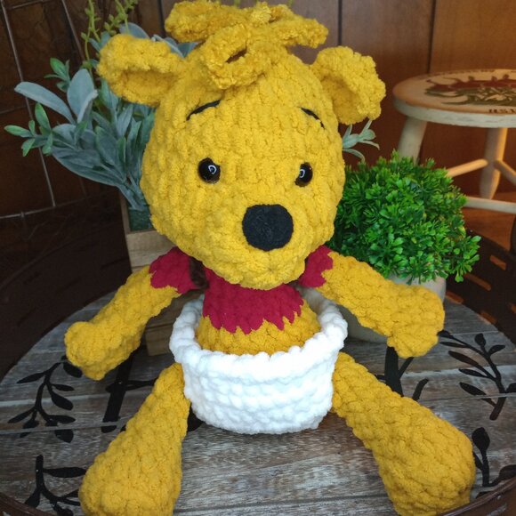Baby Pooh! Bear Crochet Plushie w/Honey Pot Back Pack & Diaper-  Handmade by ME! - Picture 1 of 5